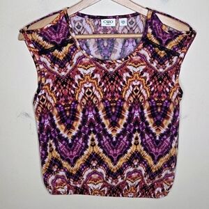 Y2K Cato Girls Colorful Ethnic Cold Shoulder Top with Elastic Hem Size XL 16